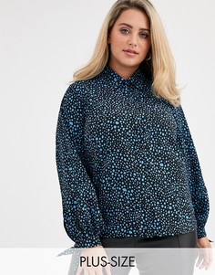 Синяя рубашка с узором \пятна далматина\" и завязками на рукавах Fashion Union Plus-Мульти