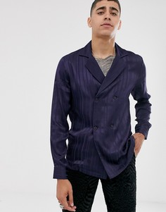 Атласная темно-синяя двубортная рубашка ASOS DESIGN-Темно-синий