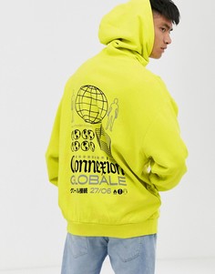 Ярко-зеленый худи свободного кроя с принтом на спине ASOS DESIGN