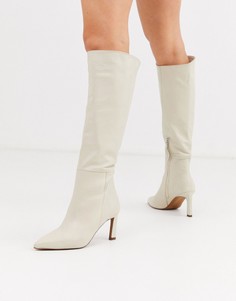 Белые кожаные сапоги ASOS DESIGN Cyprus-Кремовый