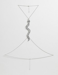 Серебристая цепочка для тела с декорированной кристаллами змеей ASOS DESIGN-Серебряный
