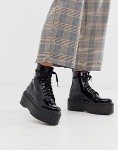 Черные лакированные ботинки на шнуровке ASOS DESIGN-Черный