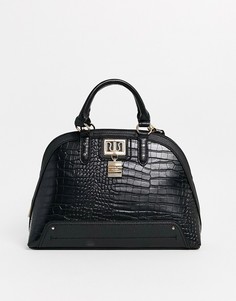 Черная лакированная сумка с рисунком крокодиловой кожи и ручками River Island-Черный
