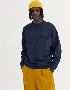 Oversize-свитшот с большим карманом на груди ASOS DESIGN-Темно-синий