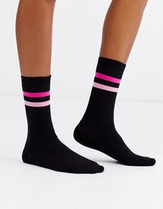 Черные высокие носки с розовыми полосками ASOS DESIGN-Черный