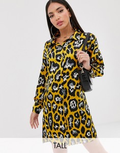 Желтое платье-рубашка с леопардовым принтом Missguided Tall-Желтый