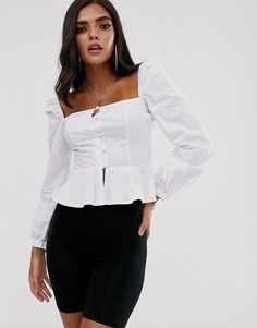 Белая блузка с баской и квадратным вырезом Missguided-Белый
