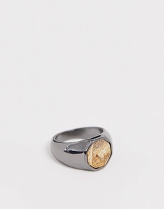 Серебристое кольцо-печатка с золотистым камнем Icon Brand-Серебряный