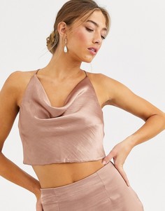 Комбинируемый атласный топ с халтером и свободным воротом ASOS DESIGN-Розовый
