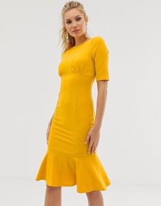 Платье миди с оборкой Girl In Mind-Желтый