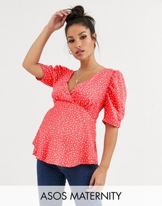 Атласная чайная блузка с короткими рукавами и принтом ASOS DESIGN Maternity-Мульти