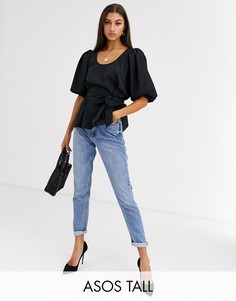 Фактурный топ с объемными рукавами ASOS DESIGN Tall-Черный