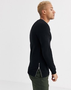 Черный обтягивающий свитшот с серебристыми молниями по бокам ASOS DESIGN