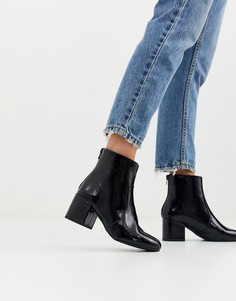 Черные полиуретановые ботинки с квадратным носком New Look-Черный