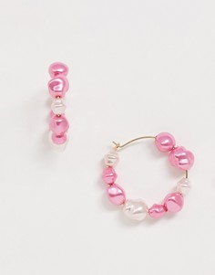 Серьги-кольца с искусственным жемчугом ASOS DESIGN-Мульти