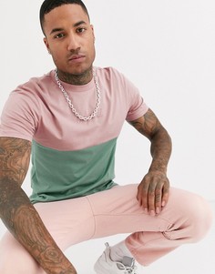 Футболка колор блок с однотонным принтом на груди ASOS DESIGN-Синий