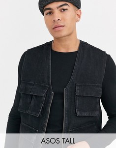 Черный выбеленный жилет в стиле милитари ASOS DESIGN Tall-Серый