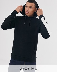 Черный худи с белыми полосками ASOS DESIGN Tall