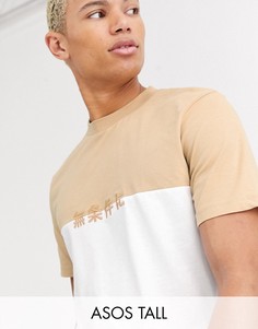 Футболка в стиле колор блок с японским принтом на груди ASOS DESIGN Tall-Белый