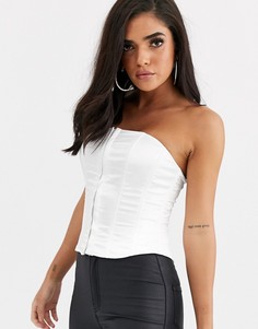 Белый атласный корсетный топ-бандо Missguided