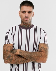 Футболка в вертикальную полоску бордового/белого цвета ASOS DESIGN-Мульти