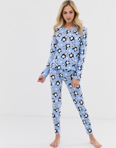 Пижамный лонгслив и леггинсы ASOS DESIGN-Синий