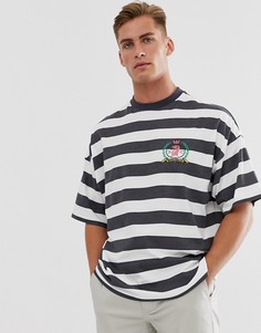 Oversize-футболка в полоску из плотного трикотажа с эмблемой на груди ASOS DESIGN-Белый