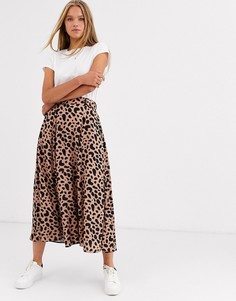 Юбка миди с леопардовым принтом ASOS DESIGN-Мульти