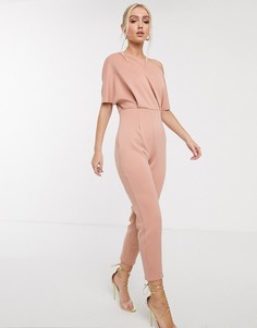 Комбинезон на одно плечо с защипами ASOS DESIGN-Розовый