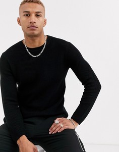 Черный джемпер с круглым вырезом Bershka