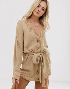 Oversize-кардиган с поясом ASOS DESIGN-Светло-бежевый
