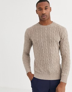 Серо-желтый джемпер вязки \в косичку\" с круглым вырезом Moss London-Кремовый