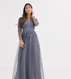 Вышитое платье макси с длинными рукавами ASOS DESIGN Petite-Синий