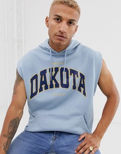 Oversize-худи без рукавов и с принтом в университетском стиле ASOS DESIGN-Синий