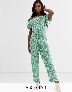 Комбинезон на пуговицах с цветочным принтом и поясом ASOS DESIGN Tall-Мульти
