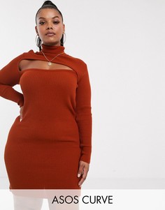 Асимметричное платье мини с вырезом ASOS DESIGN Curve-Красный