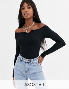 Черное боди с открытыми плечами ASOS DESIGN Tall-Черный