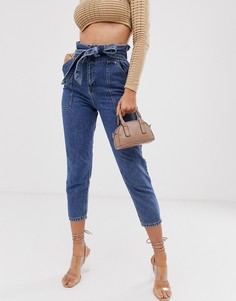 Выбеленные джинсы с присборенной талией River Island-Синий