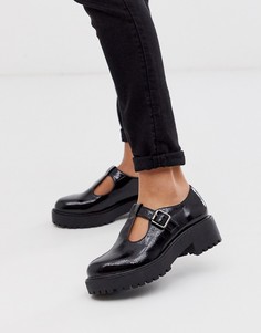Черные туфли на плоской массивной подошве с T-образными элементами New Look-Черный