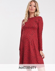 Красное свободное платье с цветочным принтом New Look Maternity-Мульти