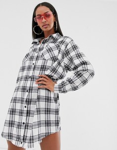 Белое свободное платье-рубашка в клетку Missguided-Мульти