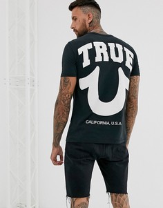 Черная футболка с круглым вырезом и принтом True Religion-Черный