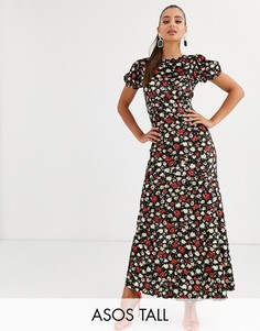 Бархатное чайное платье макси с принтом ASOS DESIGN Tall-Мульти