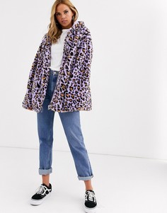 Oversize-худи с искусственным мехом с ярким леопардовым принтом Daisy Street-Фиолетовый