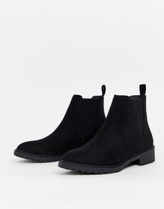 Черные ботинки челси из искусственной замши на плоской подошве New Look-Черный