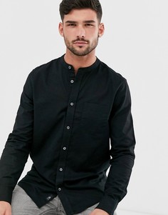 Черная оксфордская рубашка с воротником-стойкой на пуговице Burton Menswear-Черный