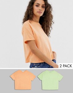 Набор из 2 укороченных футболок из органического хлопка кораллового и зеленого цвета New Look-Мульти