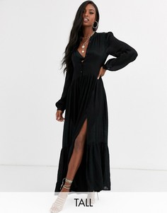 Черное ярусное платье-рубашка макси Missguided Tall-Черный