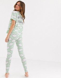 Пижамный комплект с леггинсами и футболкой с принтом облаков ASOS DESIGN-Зеленый
