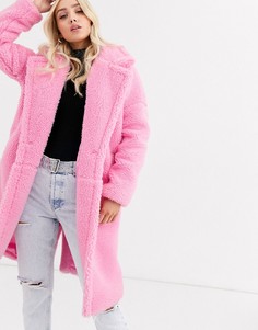 Розовое легкое пальто из искусственного меха Missguided-Розовый